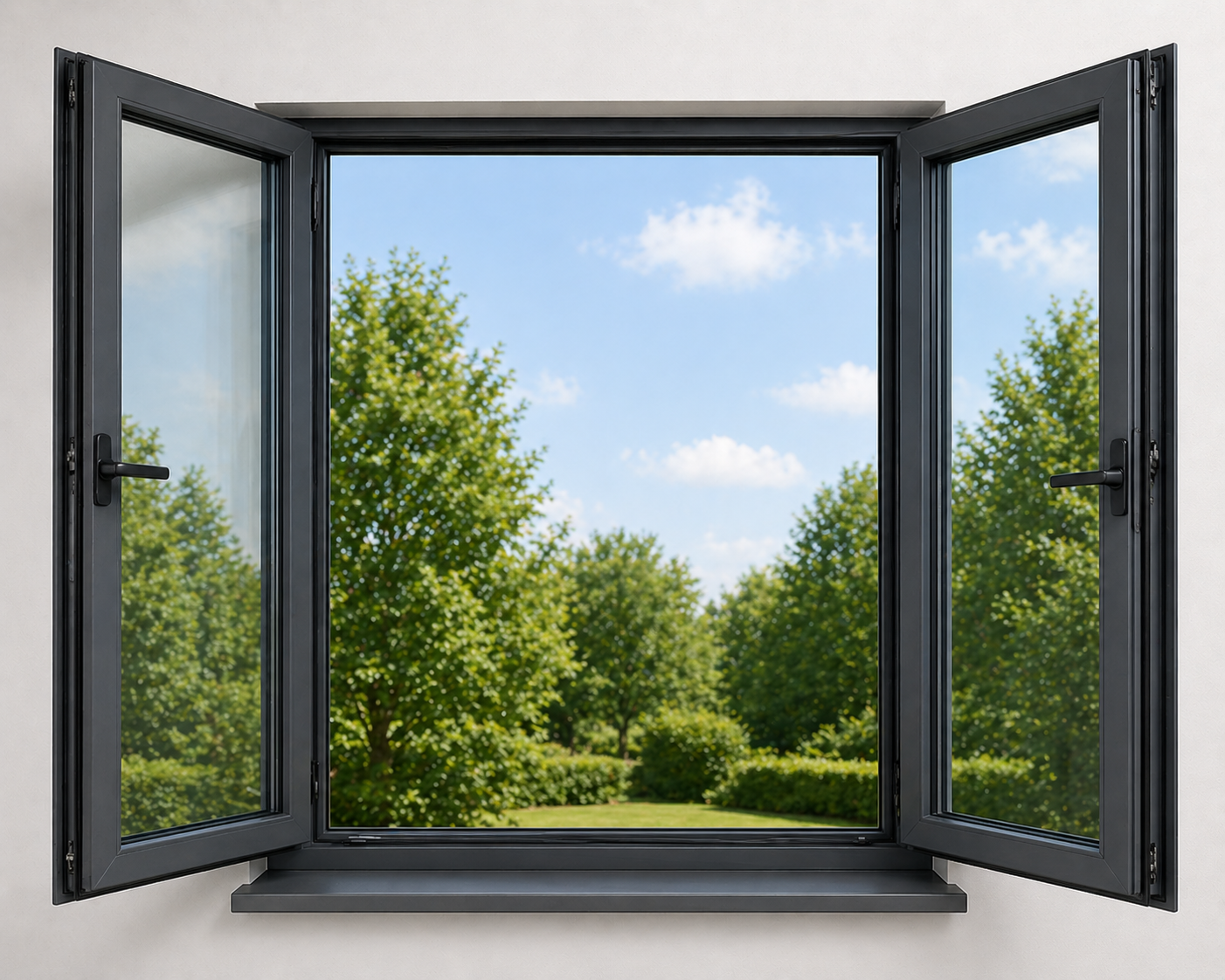 Premium aluminium casement windows in Coimbatore — side-hinged design for maximum ventilation in modern homes and offices